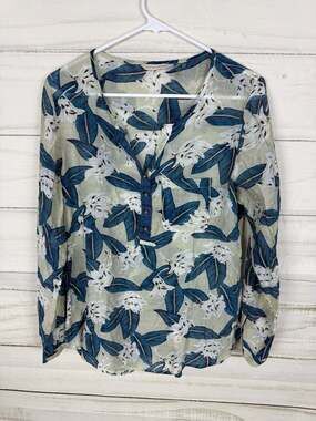 Soft Surroundings Floral Print Long Sleeve Henley Blouse Size 2
